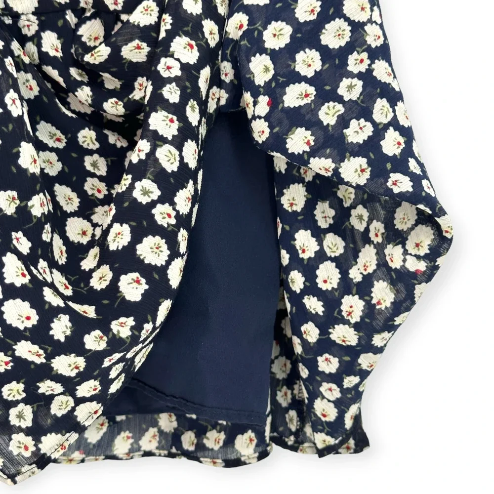 J.Crew Navy w/ White Floral Print Chiffon Sleeveless Tiered Midi Dress 4 EUC - Picture 6 of 8